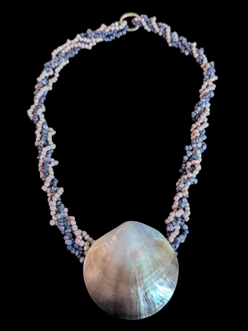 Beach Themed Large 3" Shell Pendant Dyed Stone Bead 32" Statement Necklace